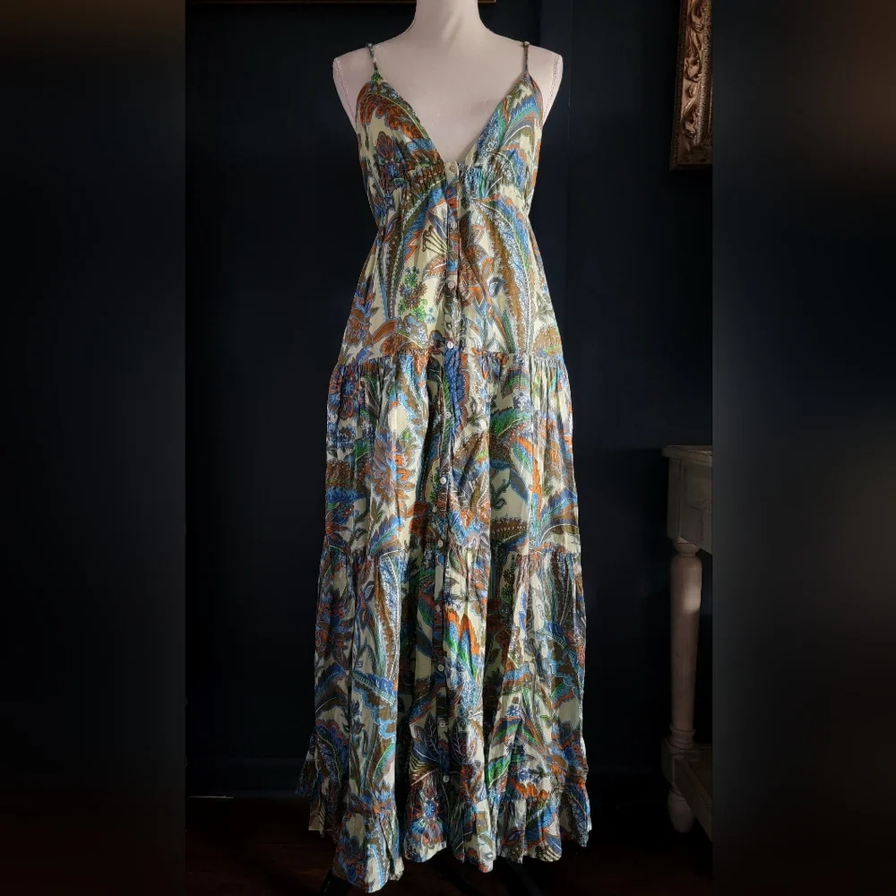 House of Harlow Cutout Tie Empire Waist Floral Paisley Beach Summer‎ Maxi Dress - Picture 2 of 15